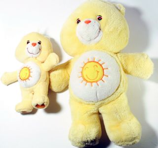 2002 Care Bears 13” Plush Funshine,  Sunshine Bear And 8 " Plush Funshine Bear