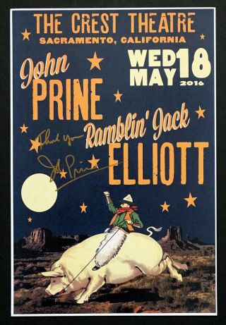 John Prine Autograph Signed Concert Art Poster Sacramento California / 2016