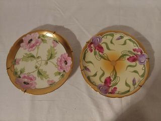 Jean Pouyat Limoges France Hand Painted & Signed Plates With Hangers