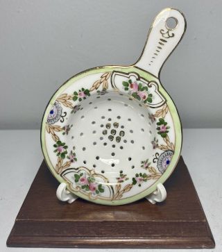 Antique T&v Limoges France Hand Painted Porcelain Tea Strainer Roses Gold