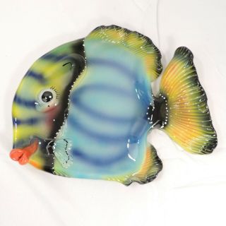 Studio Artisan Pottery 3d Fish Plate Blue Yellow Orange Lips