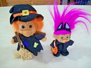 Halloween Witch And Black Cat 5 " & 3 1/2 " Russ Bernie Troll Doll 25503 & 16449