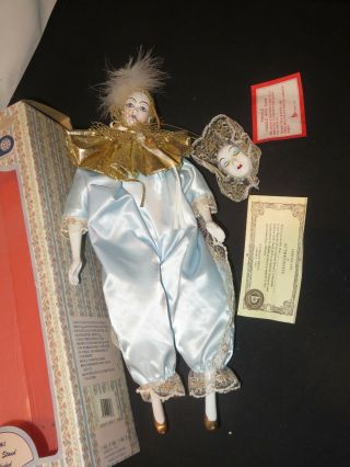BRINN ' S Porcelain Doll HARLEQUIN Jester Clown Mardi Gras Blue Costume (Z63) 2