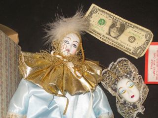 BRINN ' S Porcelain Doll HARLEQUIN Jester Clown Mardi Gras Blue Costume (Z63) 3