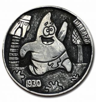 Hobo Nickel Coin 1930 Buffalo " Spongebob " Hand Engraved By Zhang Yu
