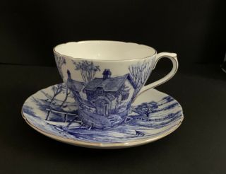 Shelley Glorious Devon Blue/white With Gold Trim Fine Bone China Cup And Saucer