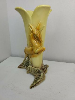 Vintage 1950 ' s Hull Pottery Vase Unicorn - Deer - Fawn 99 Green Marked USA 3
