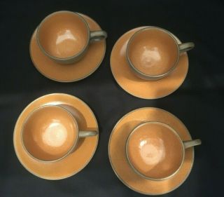 Edith Heath Ceramics California Mcm Vtg Set Of 4 Cups And Saucers Pumpkin