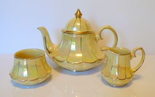 Vintage Sadler Lustre Yellow Teapot Creamer Sugar Bowl Set