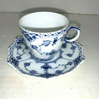 Vintage Royal Copenhagen Blue Full Lace Demitasse Cup Saucer 1038 1st Quality