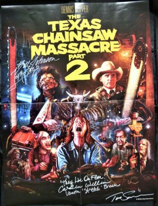 Texas Chainsaw Massacre 2 Rare Scream Factory Poster Signed By 3 Of The Stars