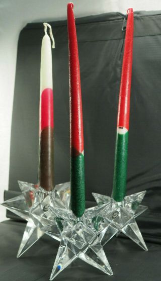 Vintage Set Of 3 Rosenthal Bleikristall Crystal Star Candle Holders 1 Large 2 M