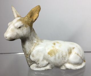 Early Antique 19th C.  Staffordshire Recumbent Donkey Nativity Porcelain Pottery