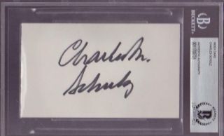 Charles M.  Schultz (d.  2000) Signed 3x5 Index Card Autographed Peanuts Snoopy Bas