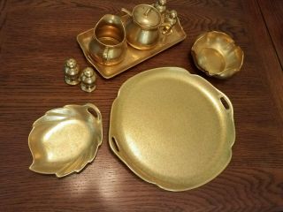 24k Gold Plated Fine China Vintage Pickard Rose And Daisy Serving Set 2