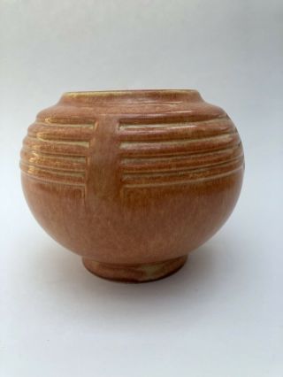 ROSEVILLE TOURMALINE ART DECO POTTERY Spherical Tan Vase 1933 Foil Label 3