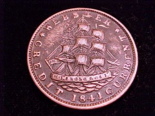 1841 Hard Times Token,  " Webster Credit Currency  Millions For Defense,  Not 1c
