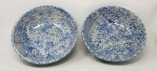 Two (2) Gerald Henn Blue Spongeware Beveled 9 1/2” Serving Bowl Roseville