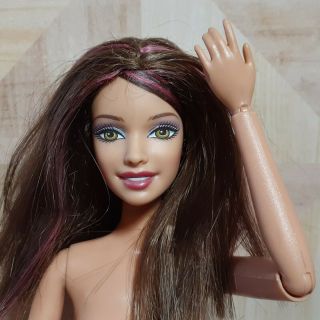 Barbie Fashionistas Doll Teresa Jointed Brunette Pink Streak Hair 1st Wave Nude