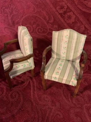 Dollhouse Sofa & 2 Chair Set Couch And 2 Chairs Wood And Fabric Sage Green White 3