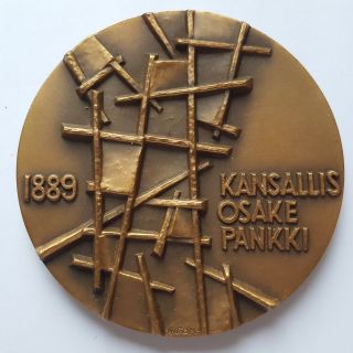 Finland H.  Haivaoja Bronze Art Medal " National Share Bank 1889 " 70 Mm,  180gr