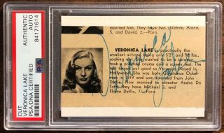 Veronica Lake Autographed Hand Signed Cut 1940 