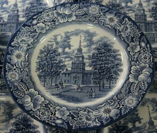 8 Staffordshire England Liberty Blue Dinner Plates Independence Hall 2