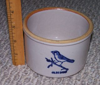 Bluebird Stoneware 2.  9 Inches Tall Very Small Crock Blue Bird