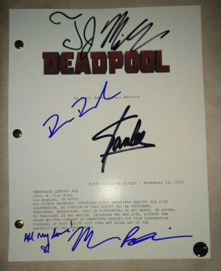 Deadpool 4x Hand Signed Script Stan Lee,  Ryan Reynolds,  Morena Baccarin