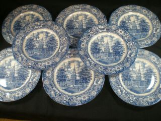 Staffordshire China England Liberty Blue Set 8 Dinner Plates