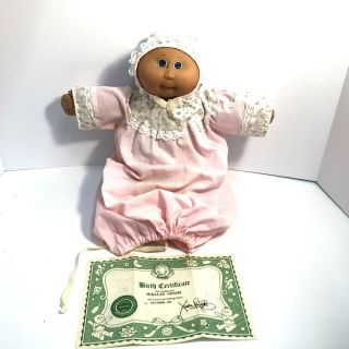 Vtg 1982 Cabbage Patch Kids Preemie Bald Doll W/ Long Pink Dress,