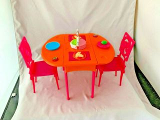 Barbie Drop Leaf Dining Table Cake/cupcake With Chairs And Plates