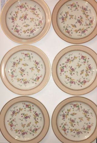Set Of 6 Antique Raynaud France Limoges Porcelain Dinner Plates Floral Gold Pink