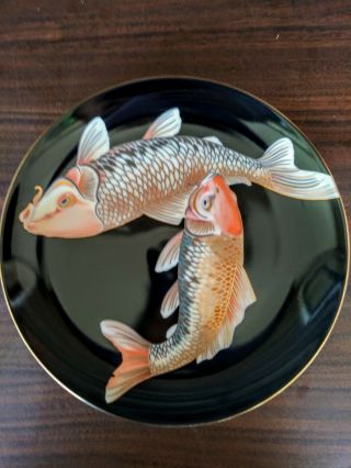 Set Of 4 Fitz And Floyd Koi Pond Porcelain Plate Retired Japan 1989 - 1991