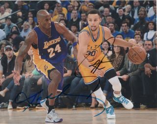 Kobe Bryant & Stephen Curry: Dual - Signed 8x10 " Color Photo Autograph W/