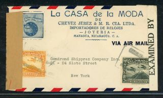 Nicaragua Postal History: Lot 44 1942 Double Censored Air Corner Managua - Nyc $