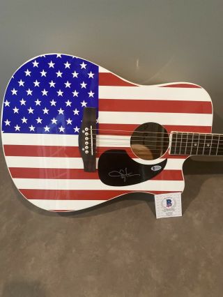 Toby Keith Autographed Signed Usa Flag Acoustic Guitar Beckett Red White Blue
