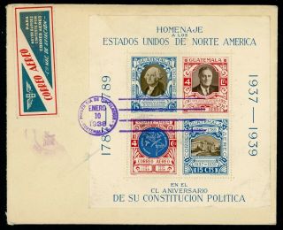 Guatemala Postal History: Lot 1 1938 Scott C92 S/s Reg Fdc Cna Etiquette $$$