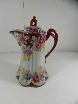 Antique Nippon Hand Painted Chocolate Pot Red Floral