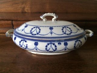 Antique Crescent Ware Flow Blue DURHAM Pattern Tureen Serving Dish with Lid 3