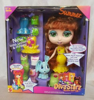 Summer Doll Diva Starz 9 " 2001 Redhead Red Hair Blue Bunny Pet Rooted Eyelashes