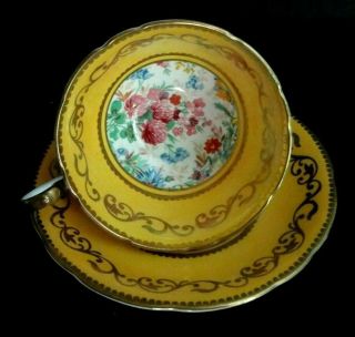 Vintage Aynsley Bone China Yellow Flower Bouquet Teacup And Saucer C889