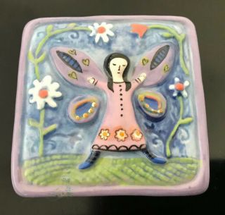 Pewabic Artist Marcia Hovland Pottery Tile Fairy 3.  25”