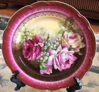 Vtg Prince Regent,  Bavaria,  Hand Painted Purple Pink Gold Decorated Plate Germany