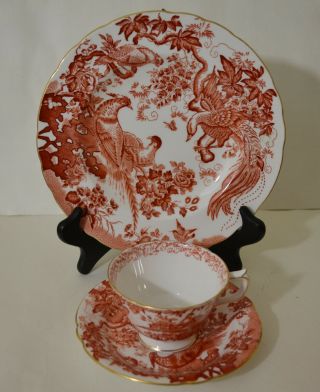 Royal Crown Derby Red Aves Trio/cup With Saucer And Cake Plate
