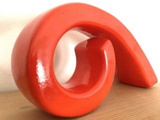 Vintage Mid Century Red Orange Sculptural Ceramic Swirl Art Ikebana Vase (toyo?)