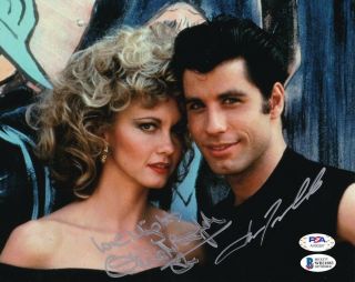 Olivia Newton - John Travolta Signed Grease 8x10 Photo Psa/dna Bas Witness - Rare