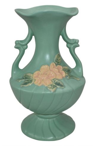 Weller Pottery Blossom Green Handled Vase