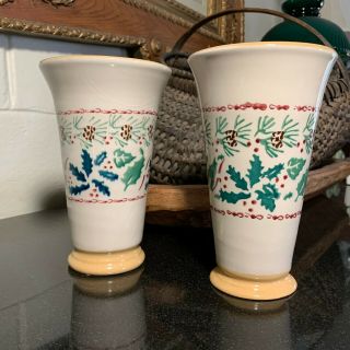 2 Nicholas Mosse Pottery Winter Wreath 7 " Tapered Footed Vases Ireland
