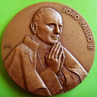 L@@k Religious Blessed Pope John Paul Ii / Visit To Portugal Big Bronze Medal